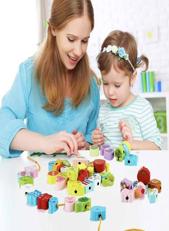 Kidology 49 Pcs Lacing Wooden Letters ABC Alphabet Beads - Motor Skills Toys for Toddler Preschool Games, Homeschool Supplies, Early Spelling Activities, Learning Materials - Image 3